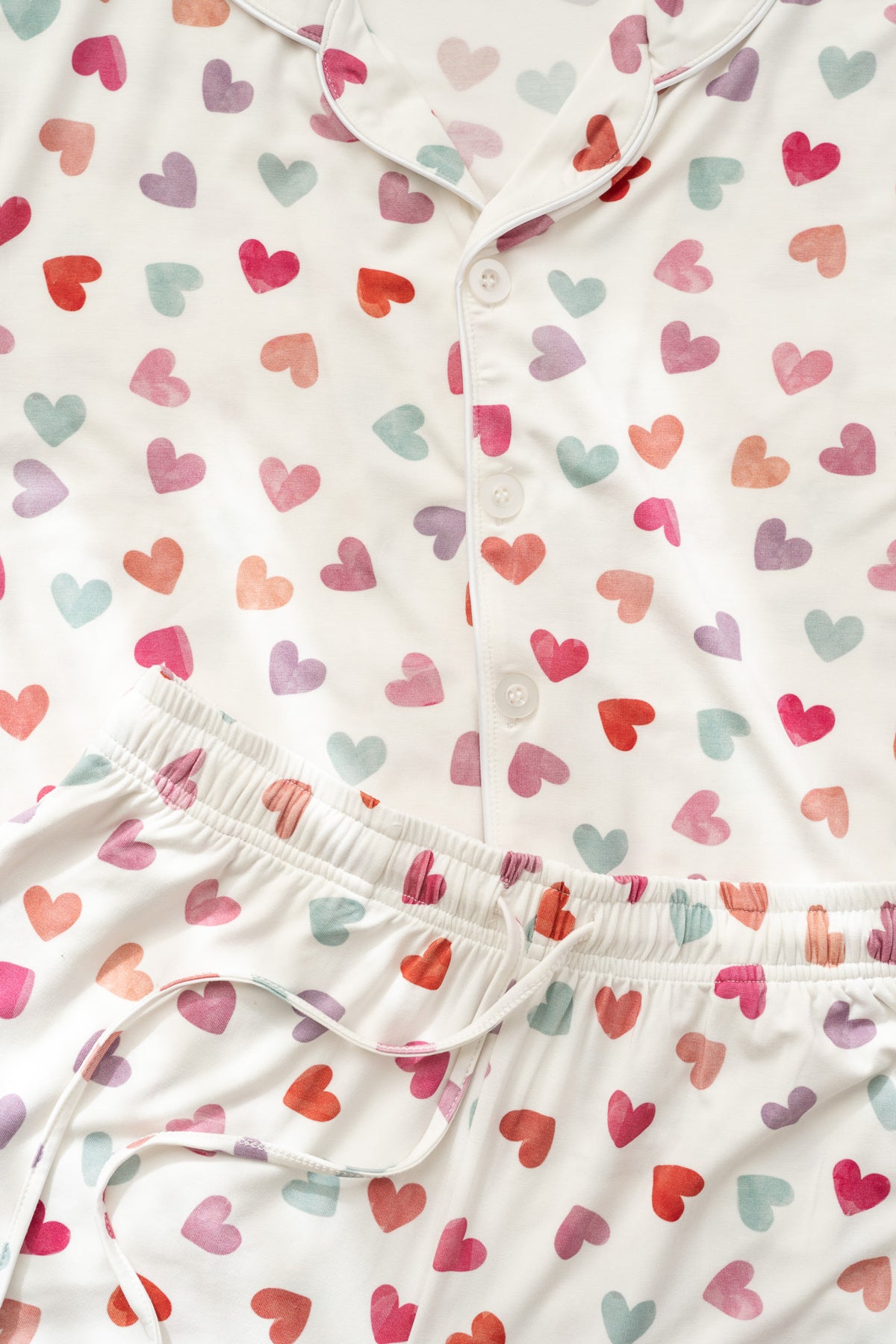Women's Watercolor Hearts Button up Jammie Set