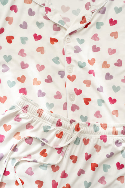 Women's Watercolor Hearts Button up Jammie Set