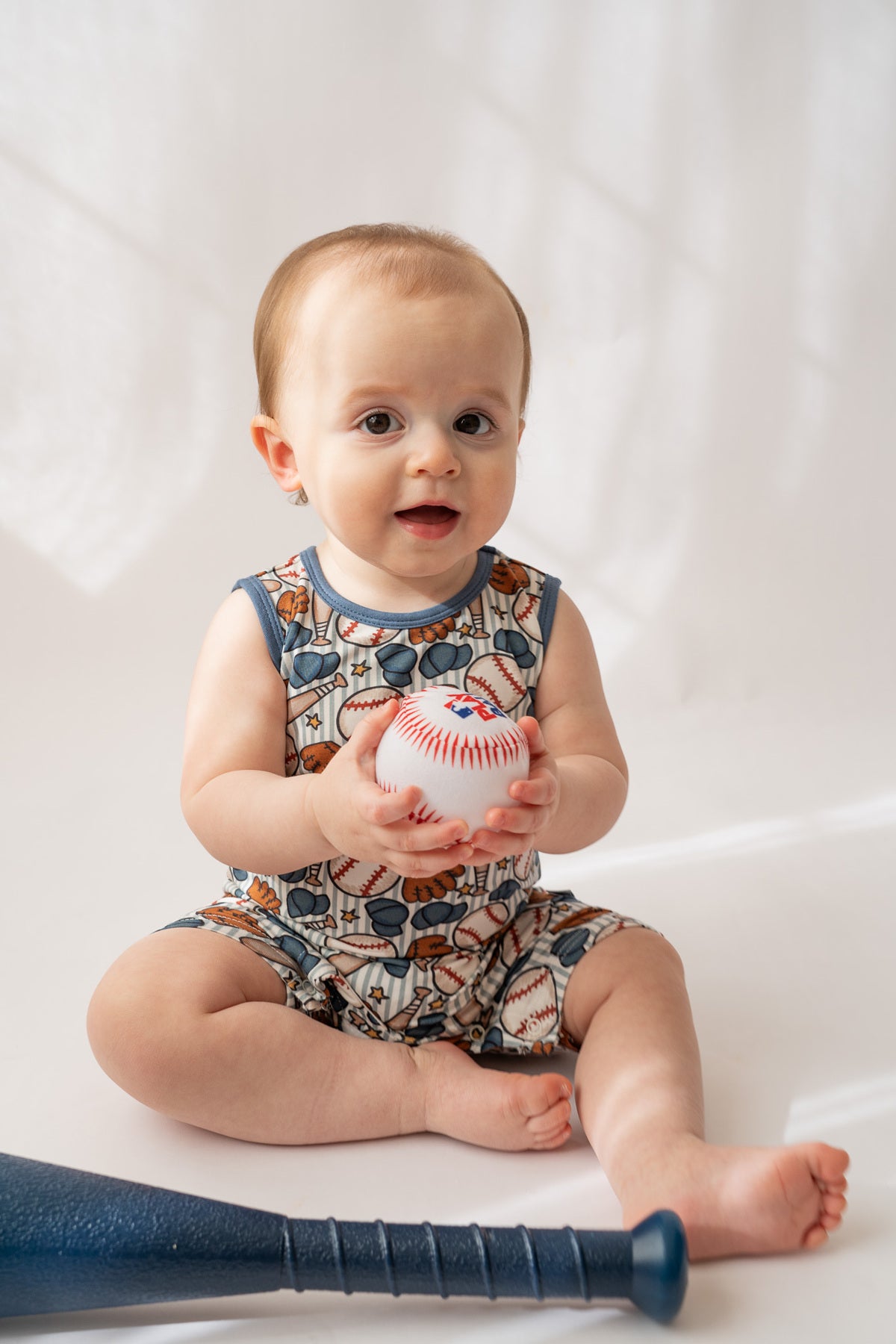 Blue Baseball Shorty Tank Romper