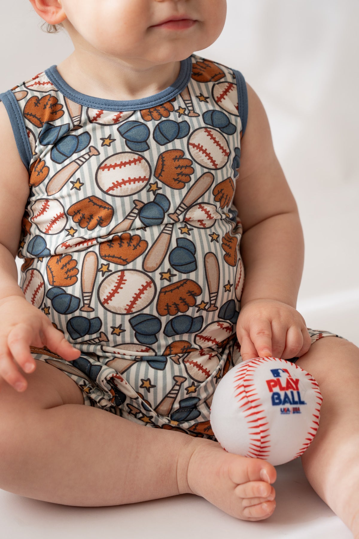 Blue Baseball Shorty Tank Romper