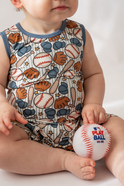 Blue Baseball Shorty Tank Romper
