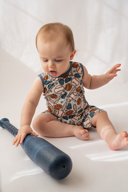 Blue Baseball Shorty Tank Romper