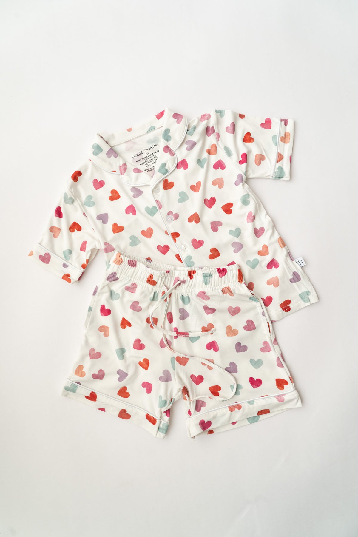 Girl's Watercolor Hearts Button Up PJ's
