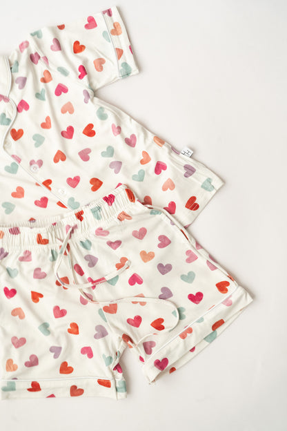 Girl's Watercolor Hearts Button Up PJ's
