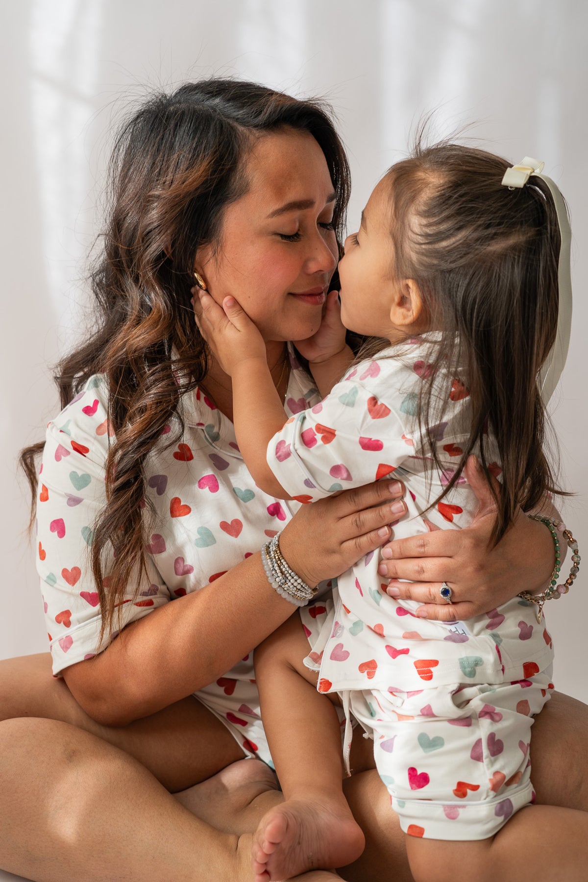 Women's Watercolor Hearts Button up Jammie Set