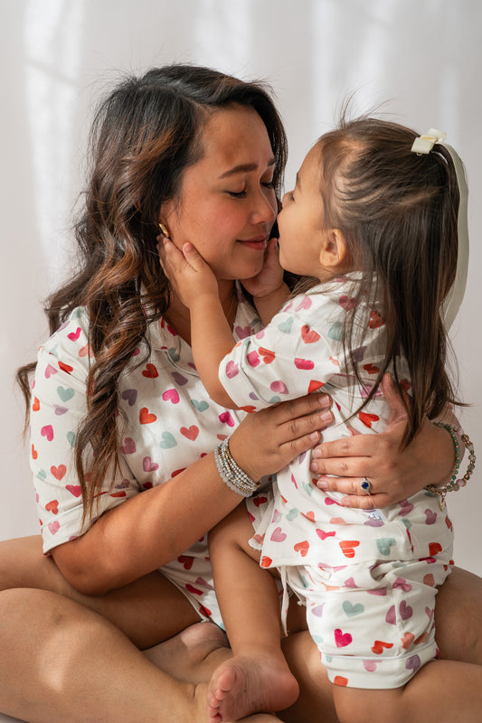 Women's Watercolor Hearts Button up Jammie Set