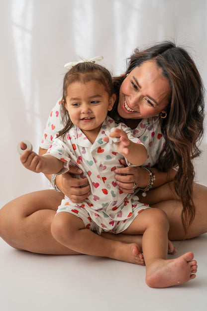 Girl's Watercolor Hearts Button Up PJ's