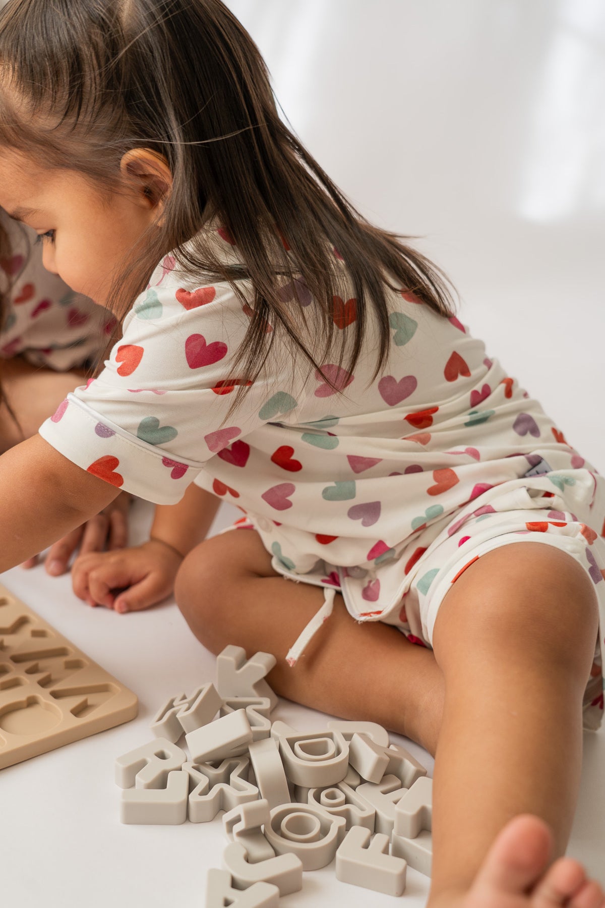 Girl's Watercolor Hearts Button Up PJ's