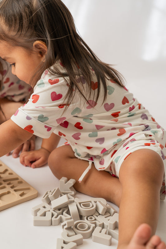 Girl's Watercolor Hearts Button Up PJ's