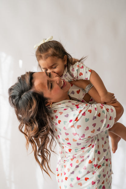 Women's Watercolor Hearts Button up Jammie Set