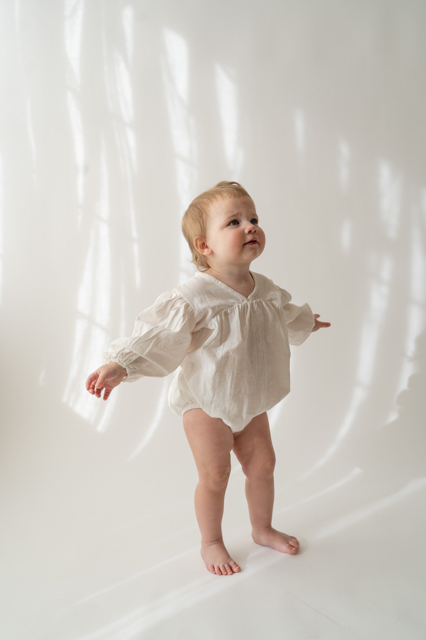 White Long Sleeve Cotton Bubble Romper