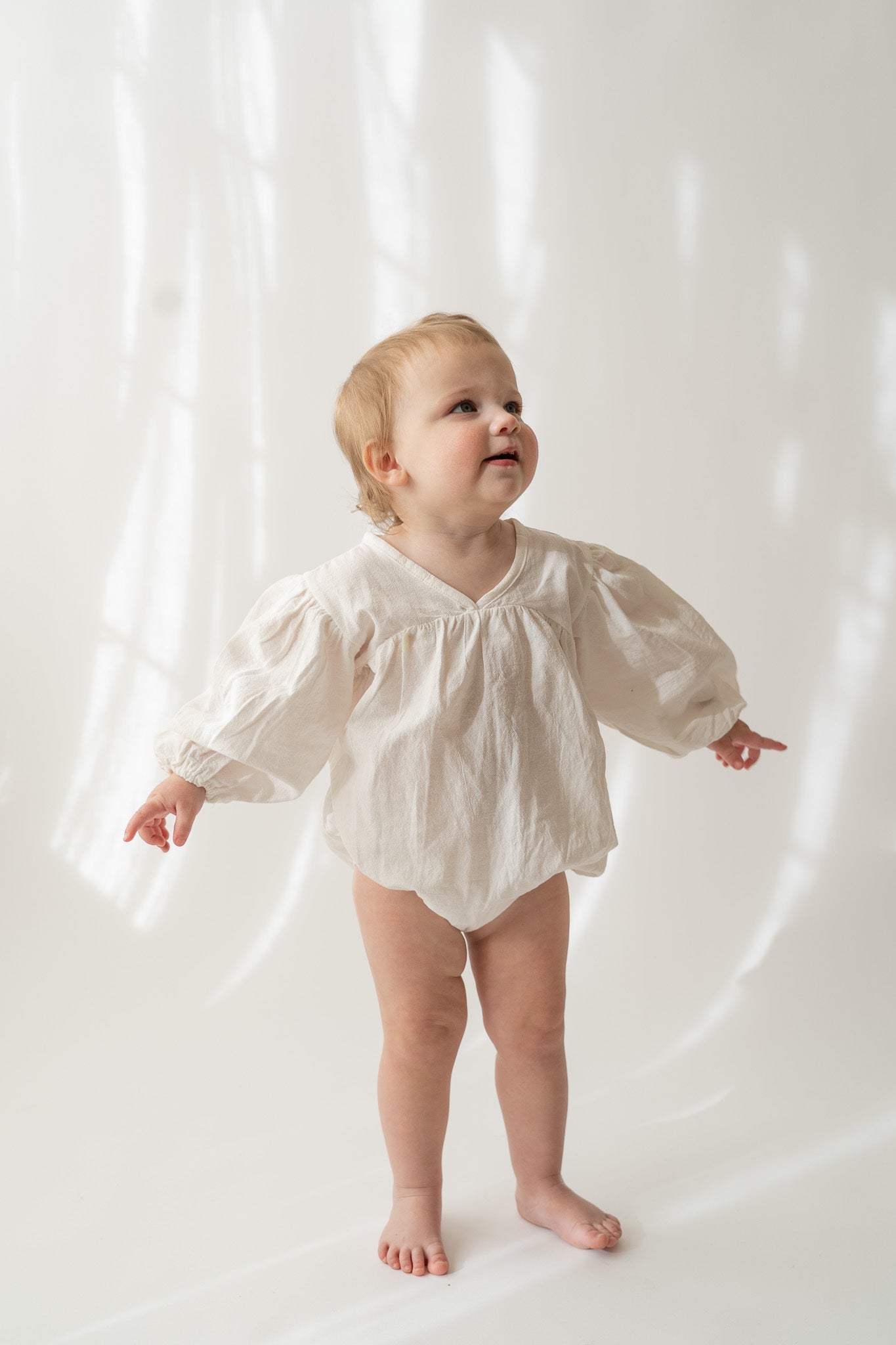 White Long Sleeve Cotton Bubble Romper