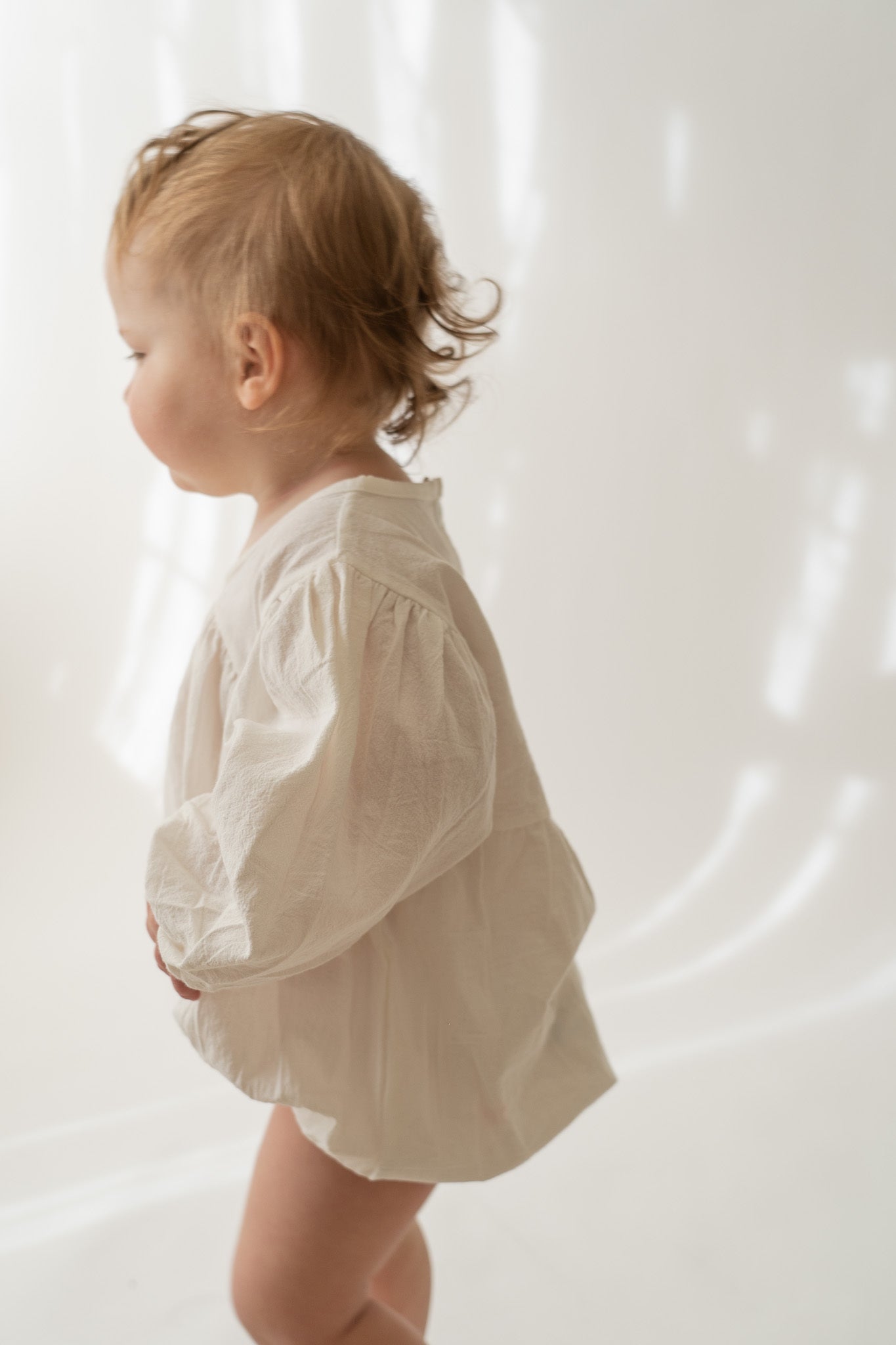 White Long Sleeve Cotton Bubble Romper