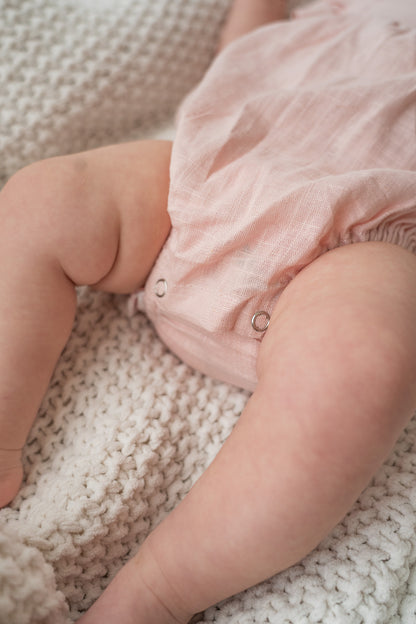 Pink Ruffle Linen Bubble Romper