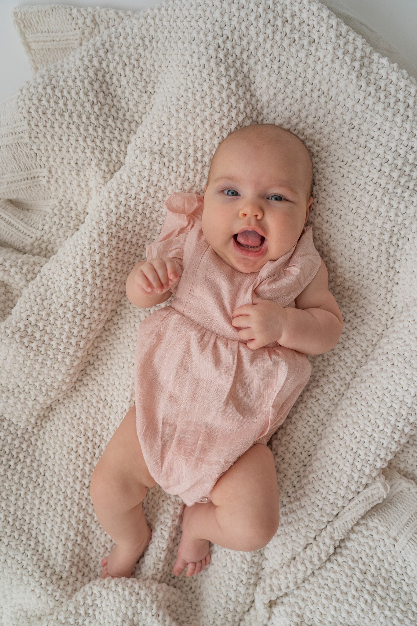 Pink Ruffle Linen Bubble Romper