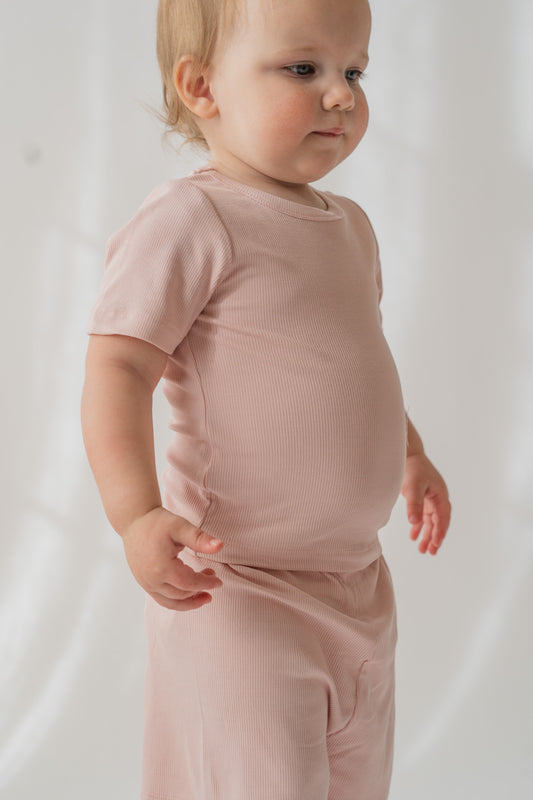 Pink 2 Piece Ribbed Day Set