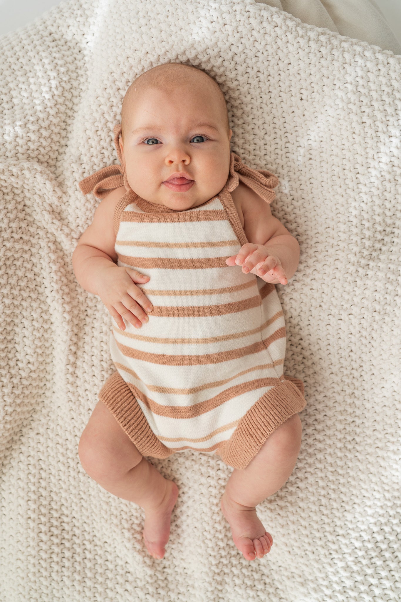 White and Tan Stripe Bubble Romper