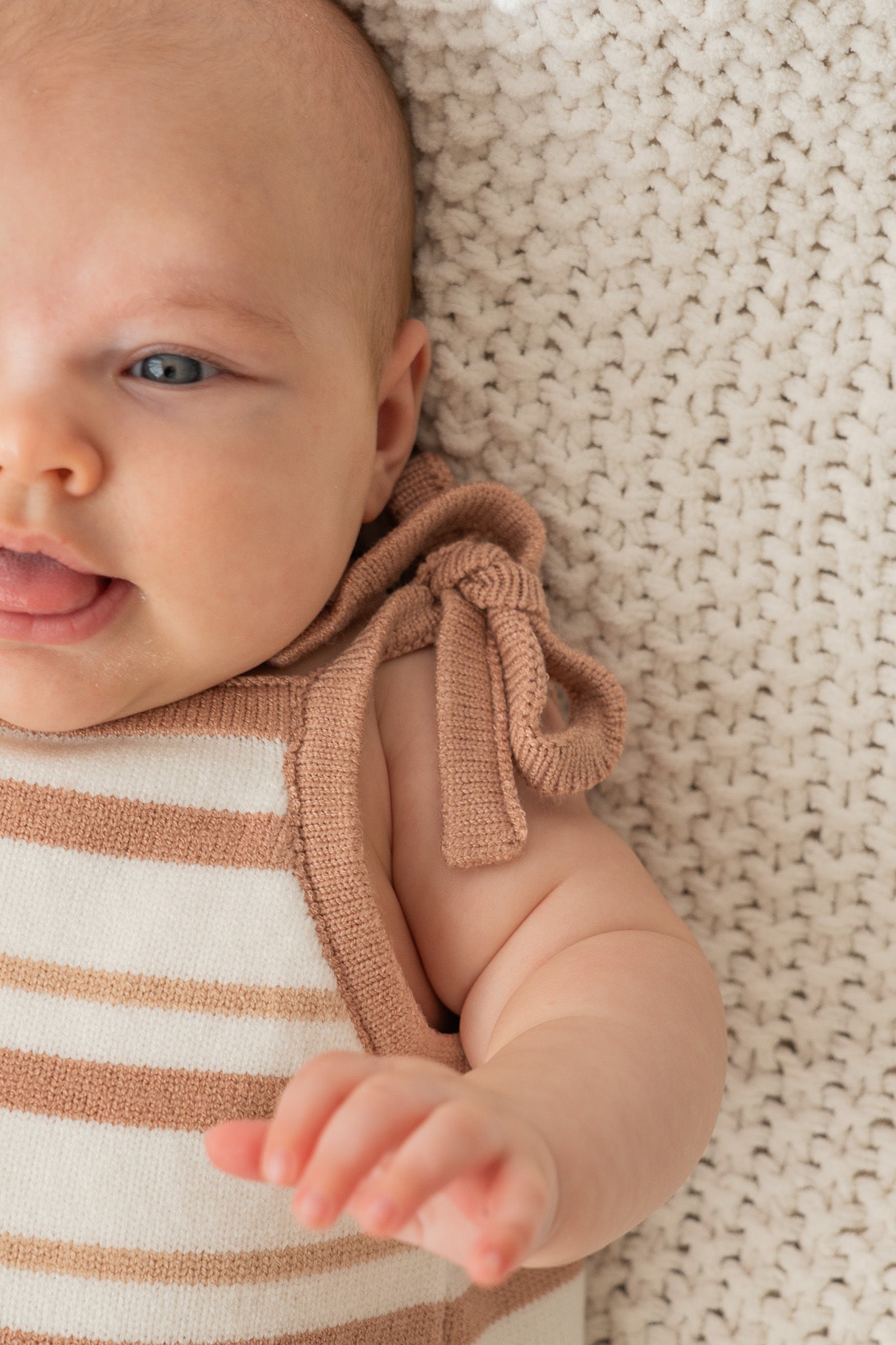 White and Tan Stripe Bubble Romper