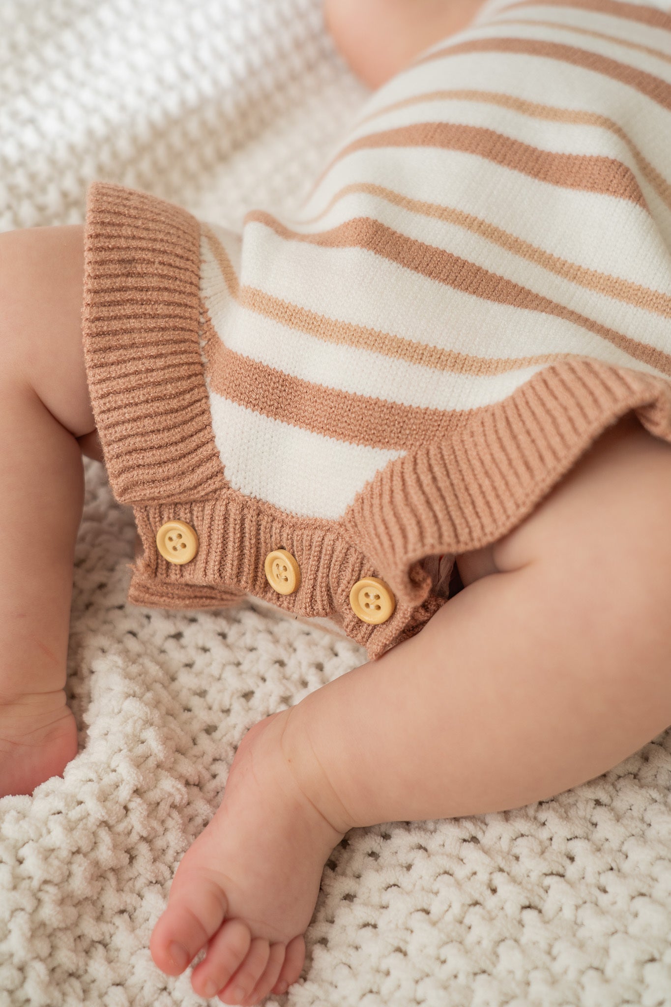 White and Tan Stripe Bubble Romper