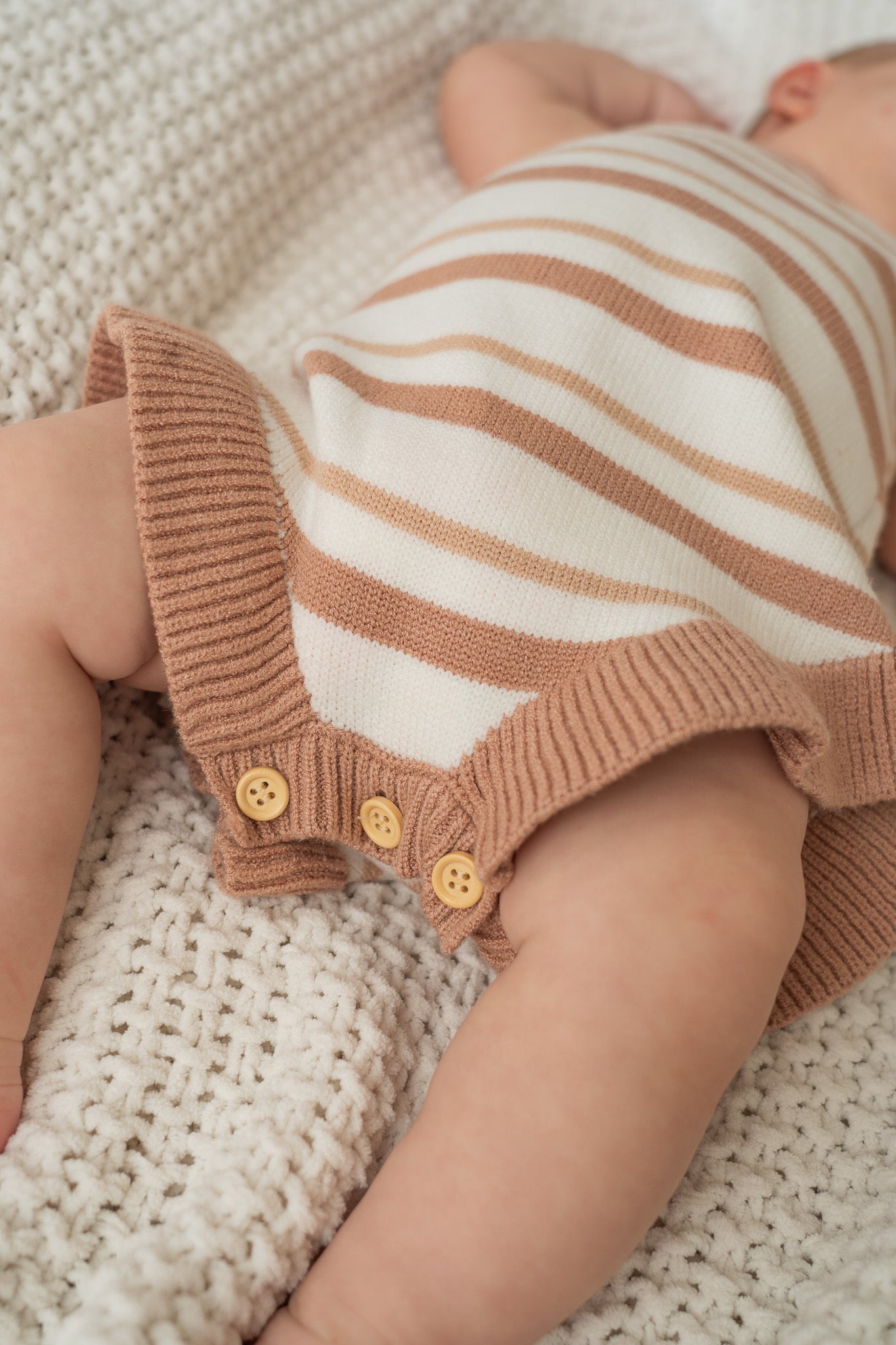 White and Tan Stripe Bubble Romper