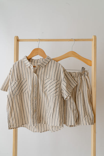Navy & Tan Oversized Stripe Linen Set