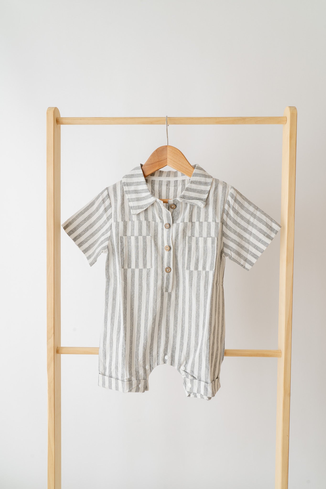 Charcoal Stripe Button Romper