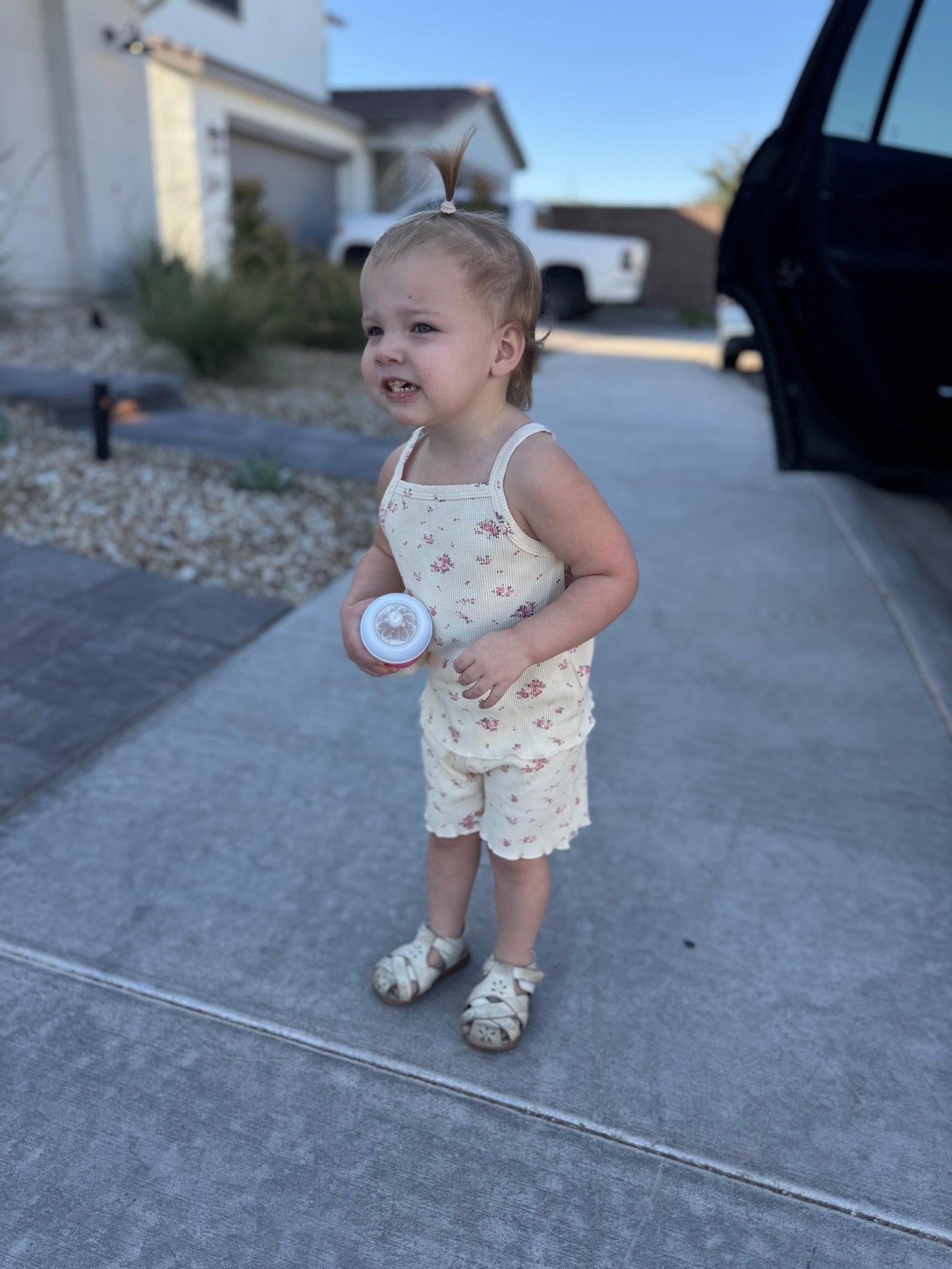 Cream Floral Waffle Tank Set