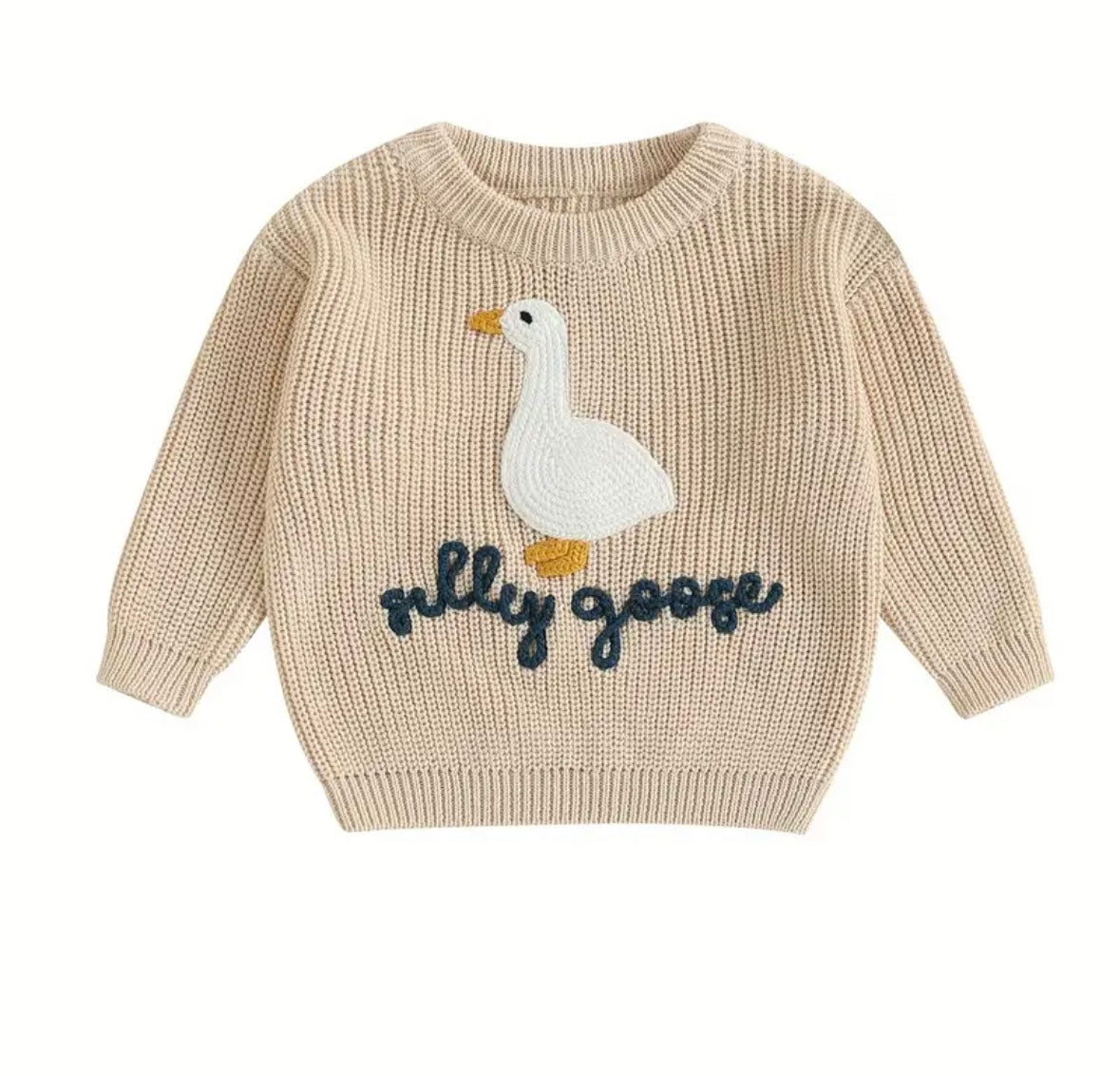 Silly Goose Knit Pullover Sweater (navy embroider)