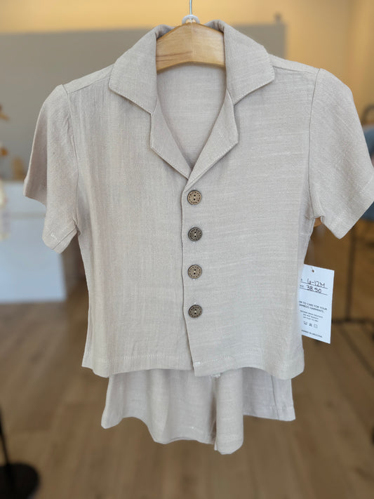 Tan Linen Button Set