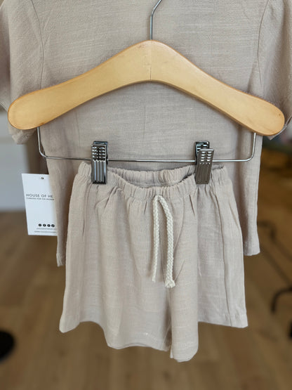 Tan Linen Button Set