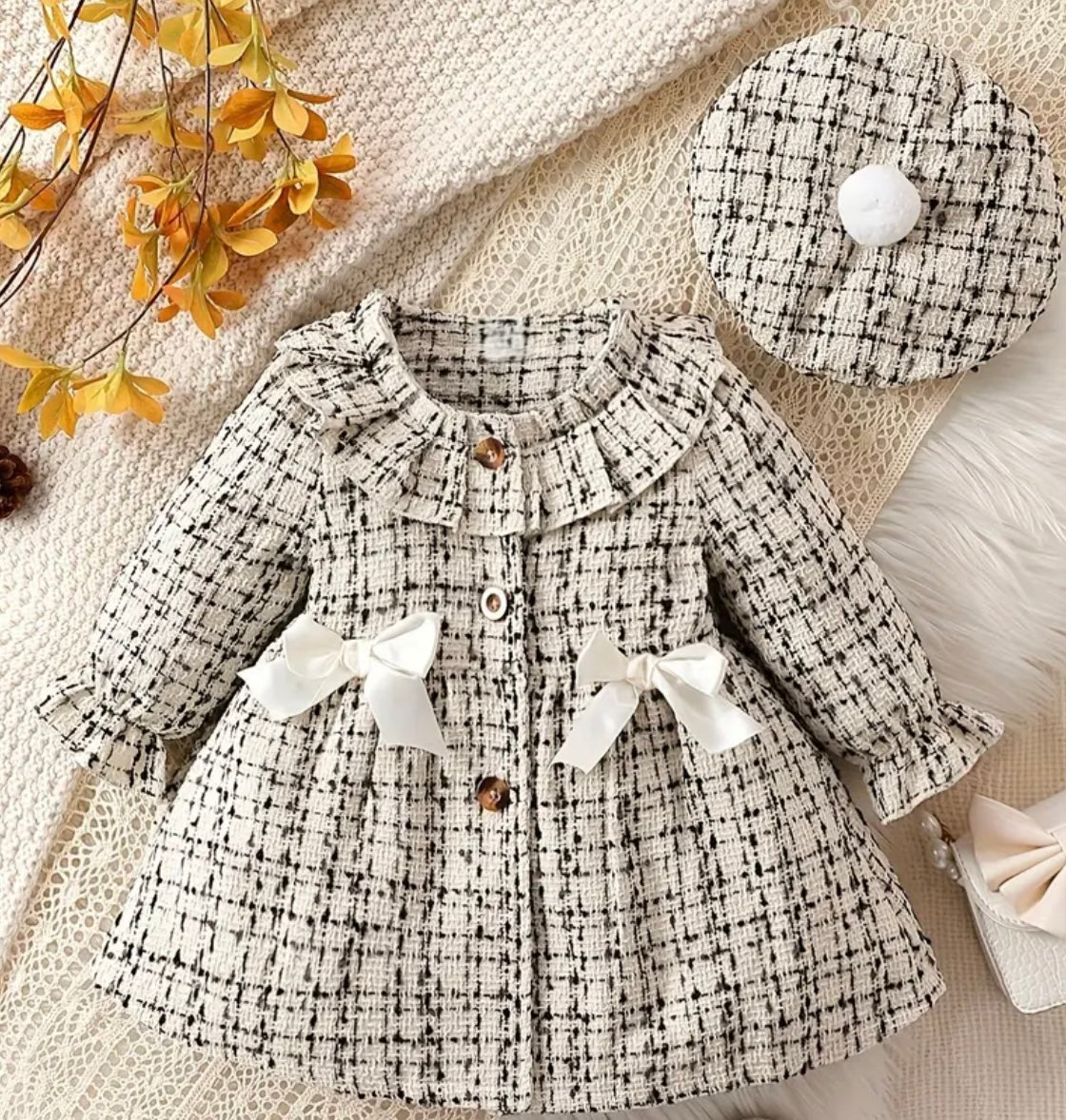 Cream & White Tweed Dress + Beret