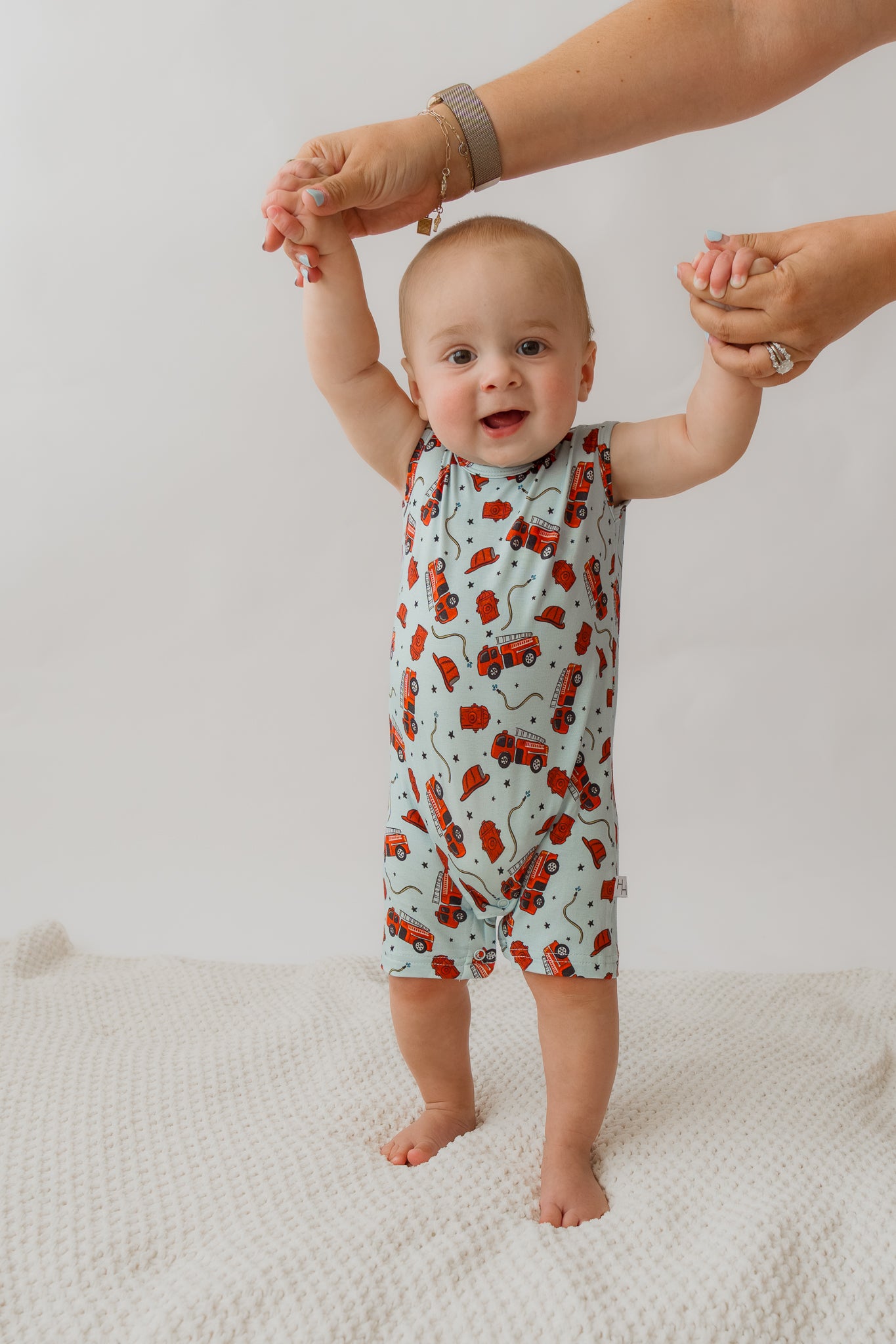 Blue Fire Trucks Shorty Tank Romper
