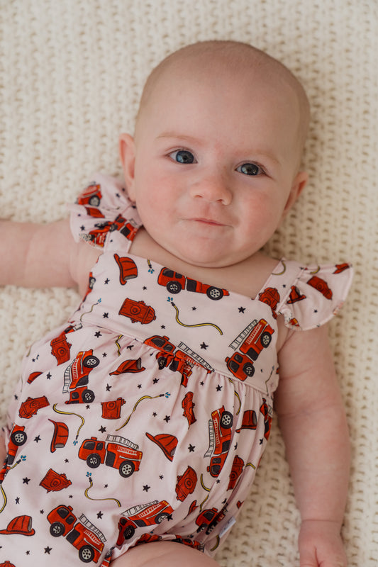 Pink Fire Truck Bubble Romper