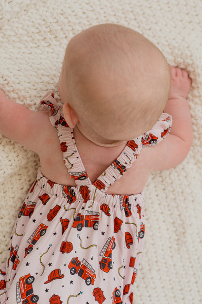 Pink Fire Truck Bubble Romper