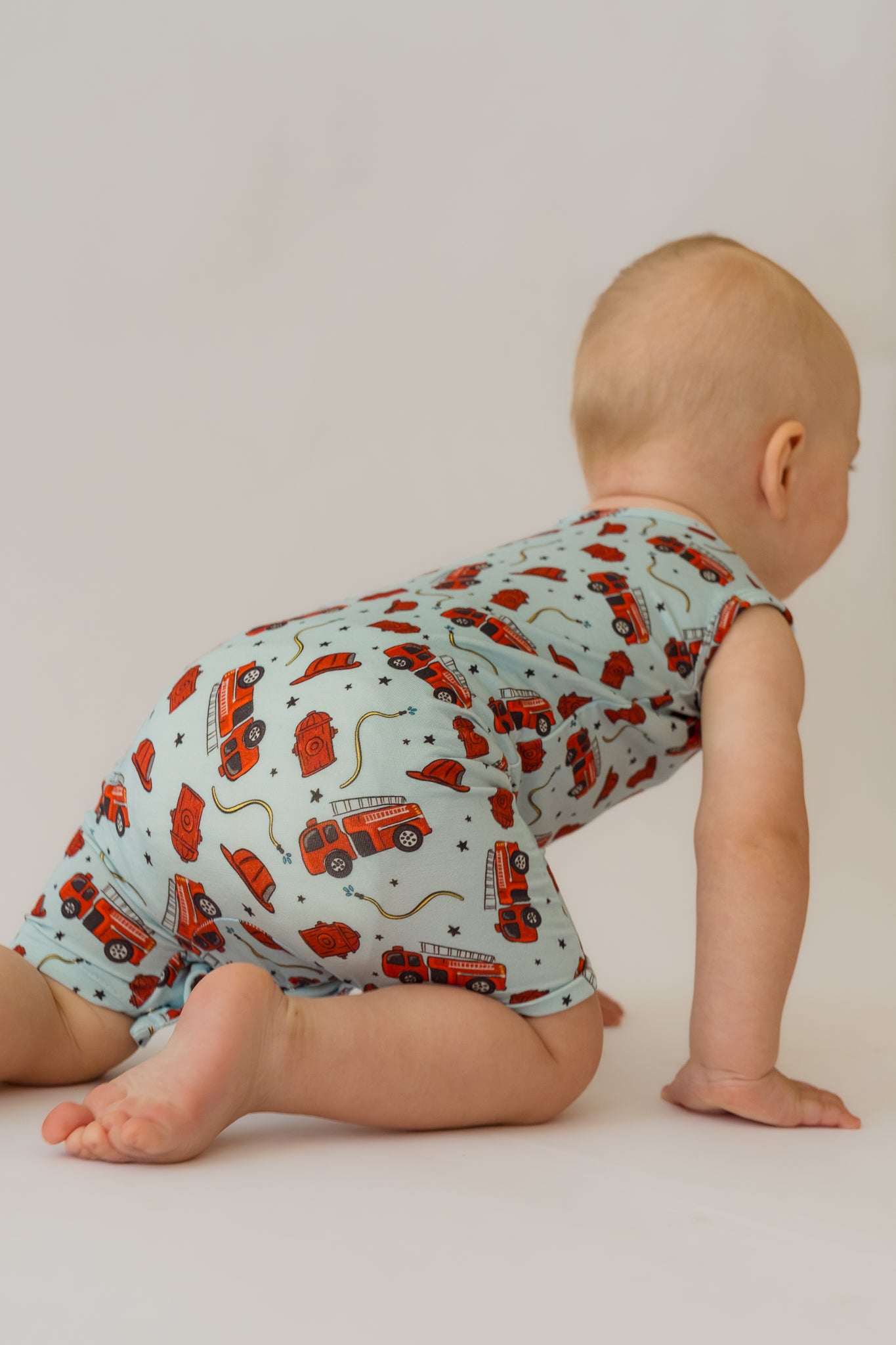 Blue Fire Trucks Shorty Tank Romper