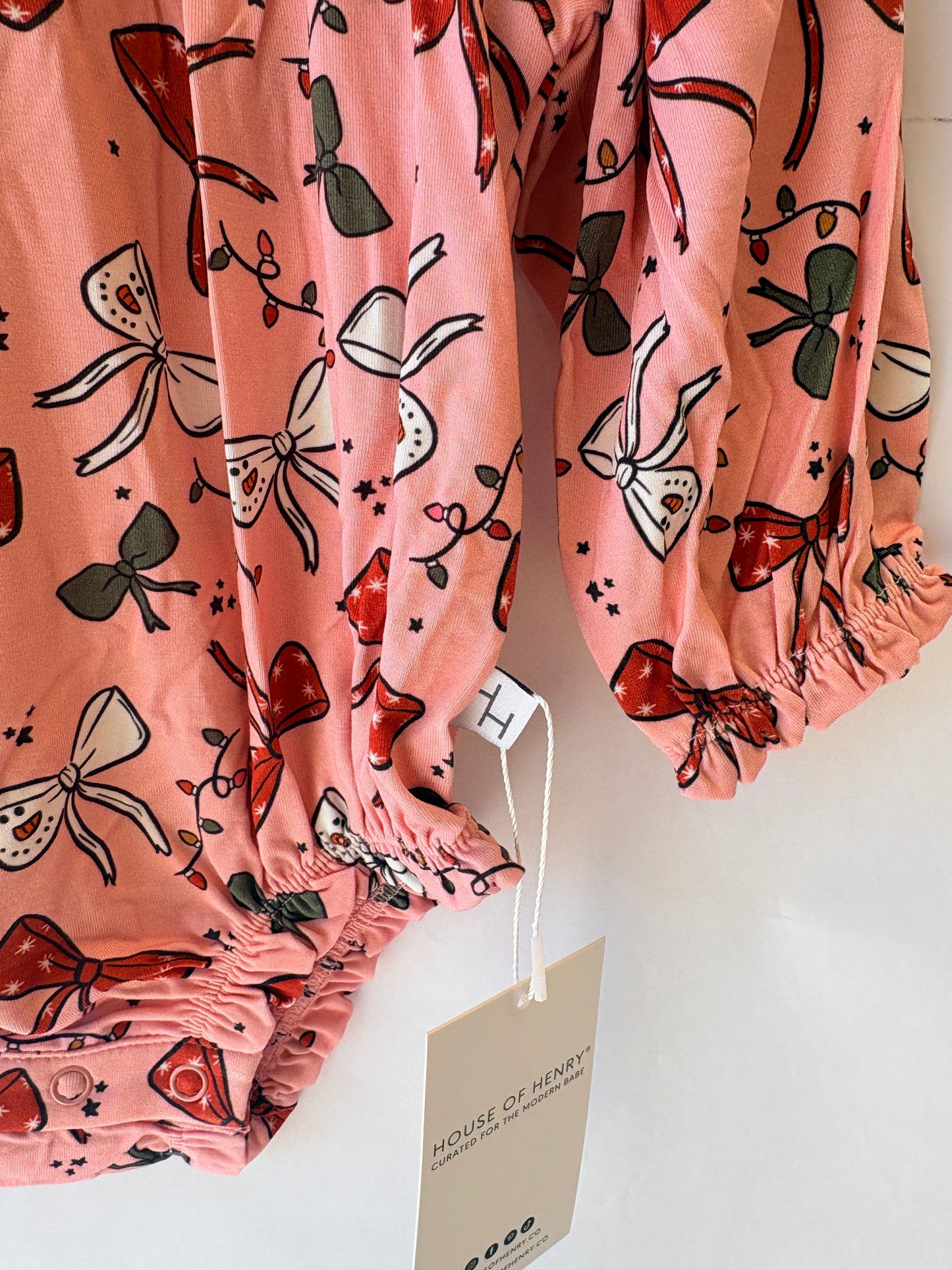 Holiday Bows Long Sleeve Bubble Romper