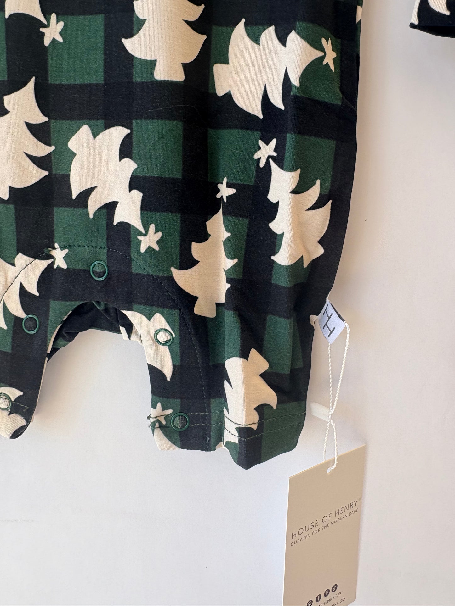 Shorty Long Sleeve Holiday Plaid Trees Romper