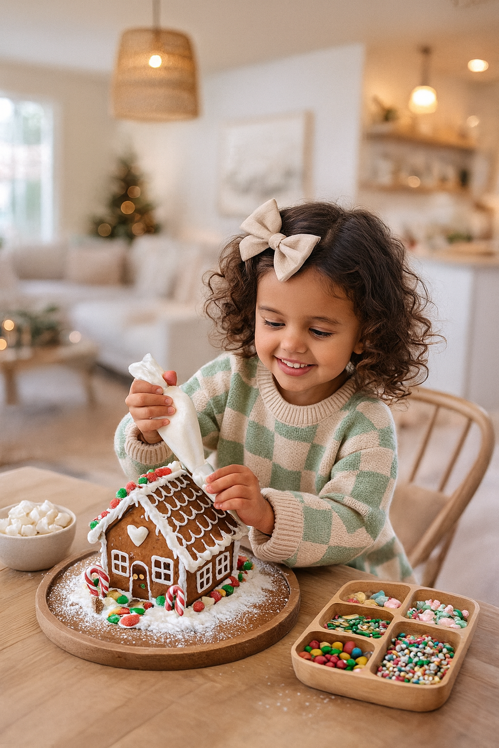 Cream and Green Check Knit 2 Piece Set