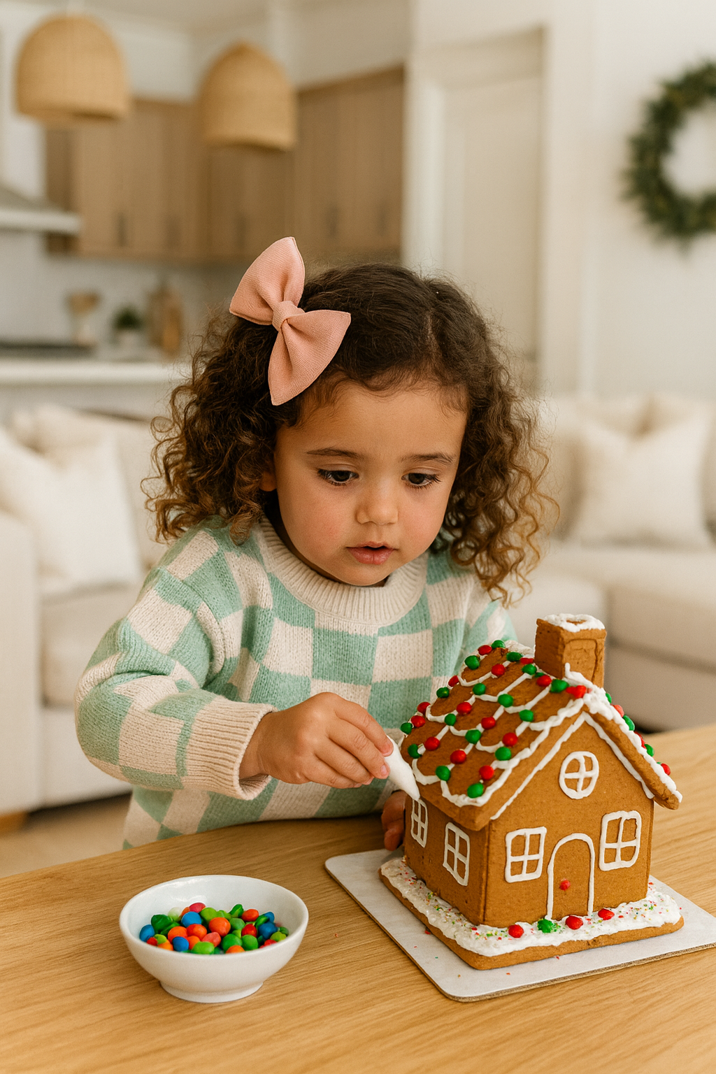 Cream and Green Check Knit 2 Piece Set