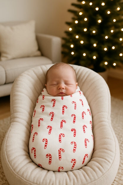 Organic Pointelle Swaddle - Candy Cane