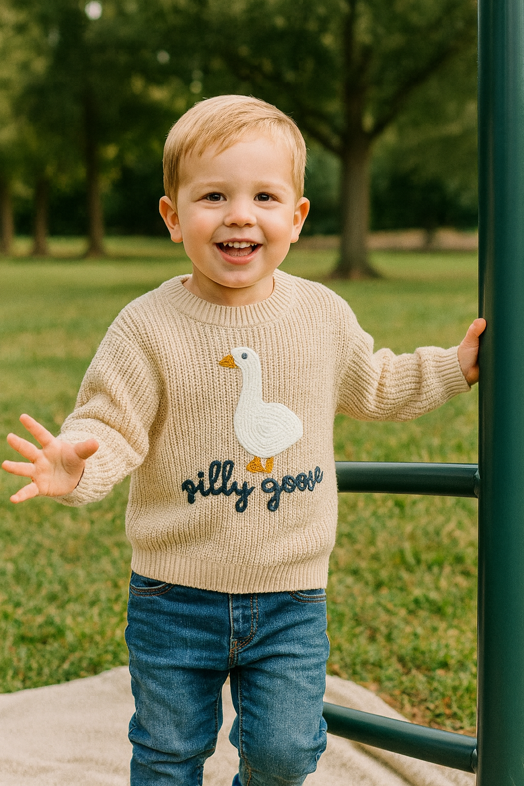 Silly Goose Knit Pullover Sweater (navy embroider)