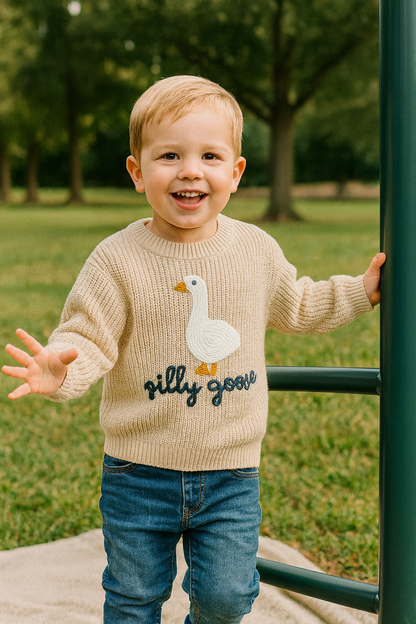 Silly Goose Knit Pullover Sweater (navy embroider)