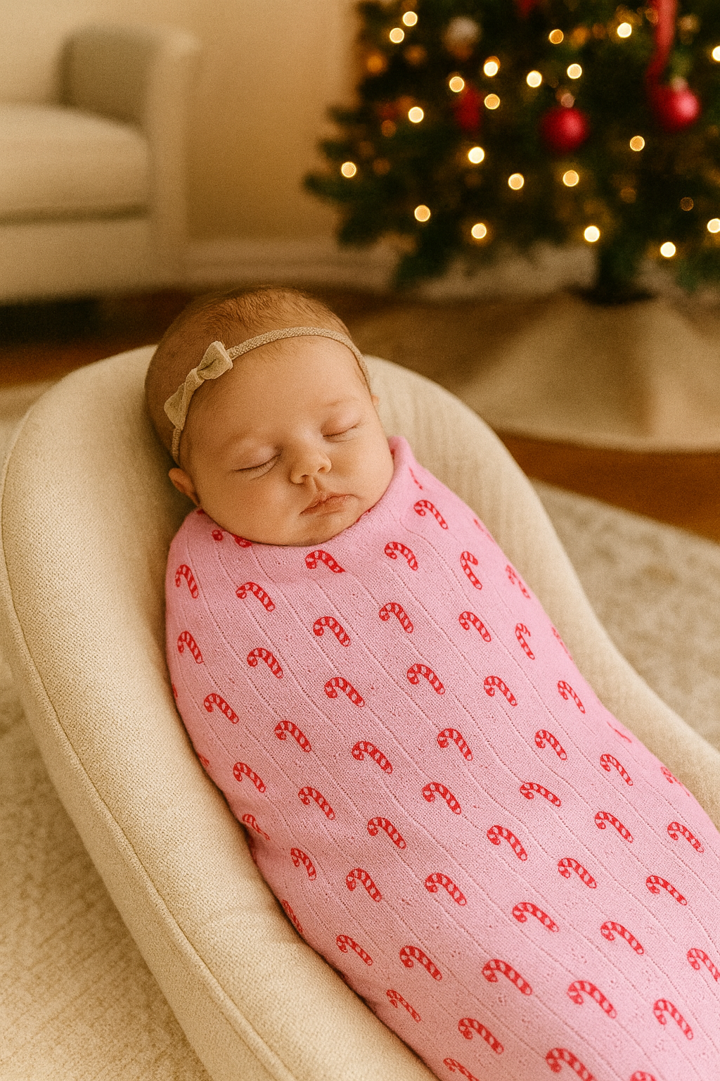 Organic Pointelle Swaddle - Pink Candy Cane