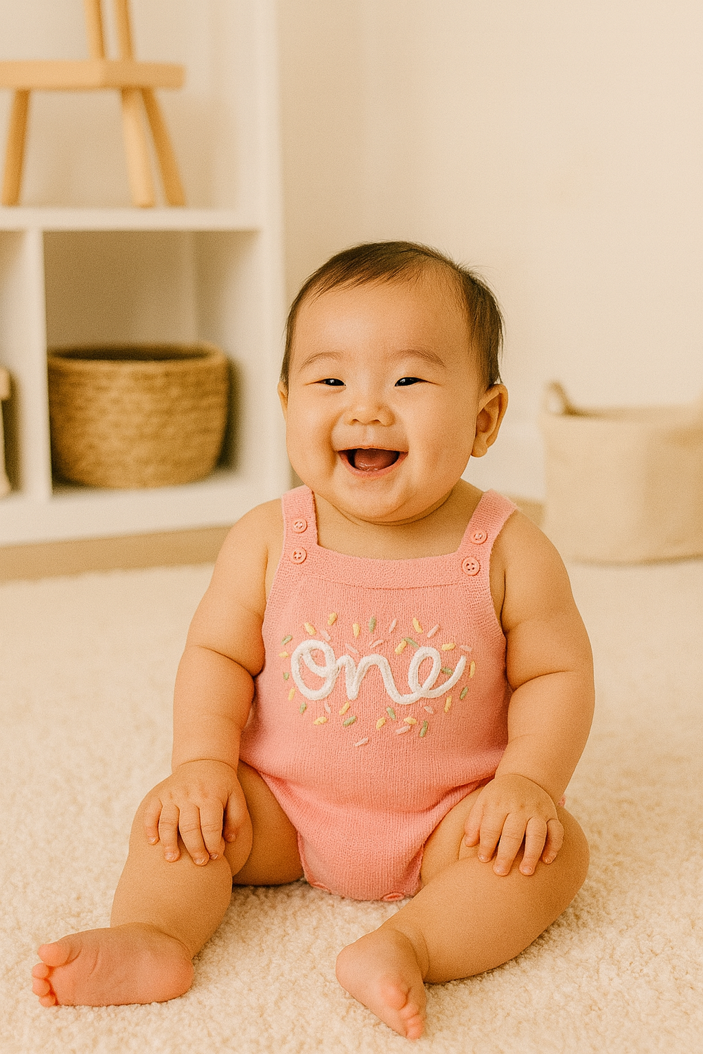 Pink Birthday ‘One’ Knit Bubble Romper