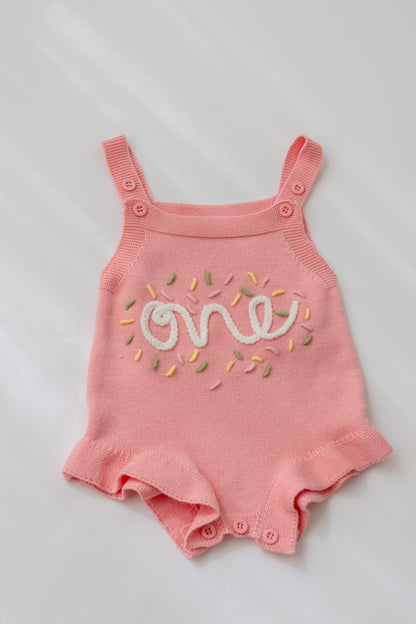 Pink Birthday ‘One’ Knit Bubble Romper