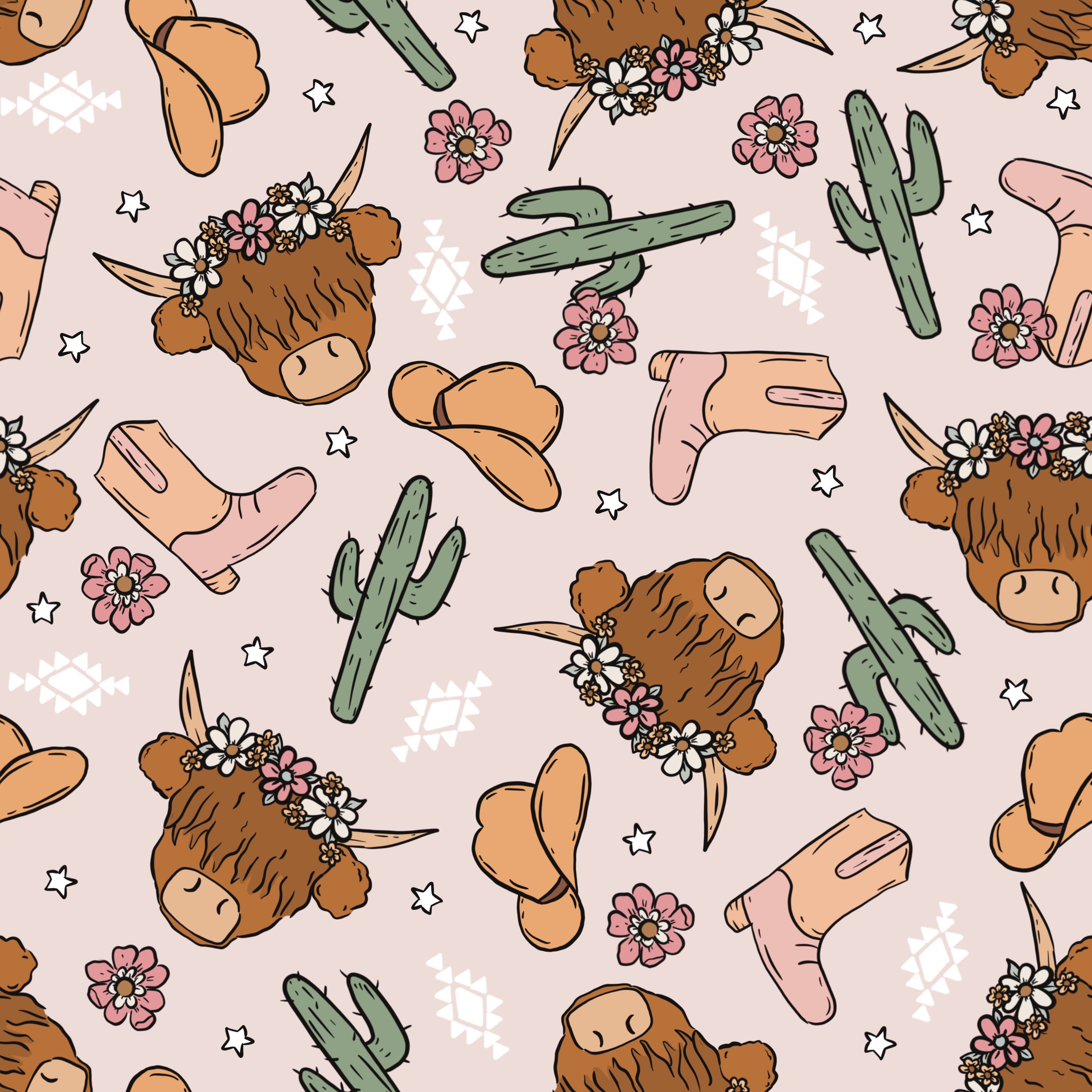 Print Swatch - Pink Highland Cow