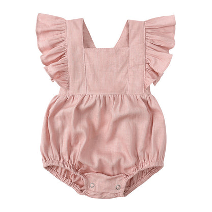 Pink Ruffle Linen Bubble Romper