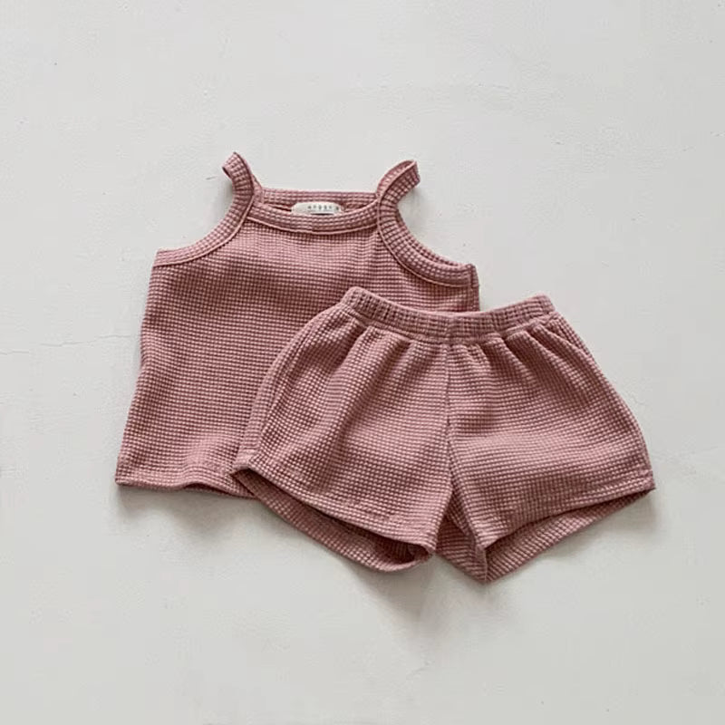 Girls Pink Waffle Tank Set