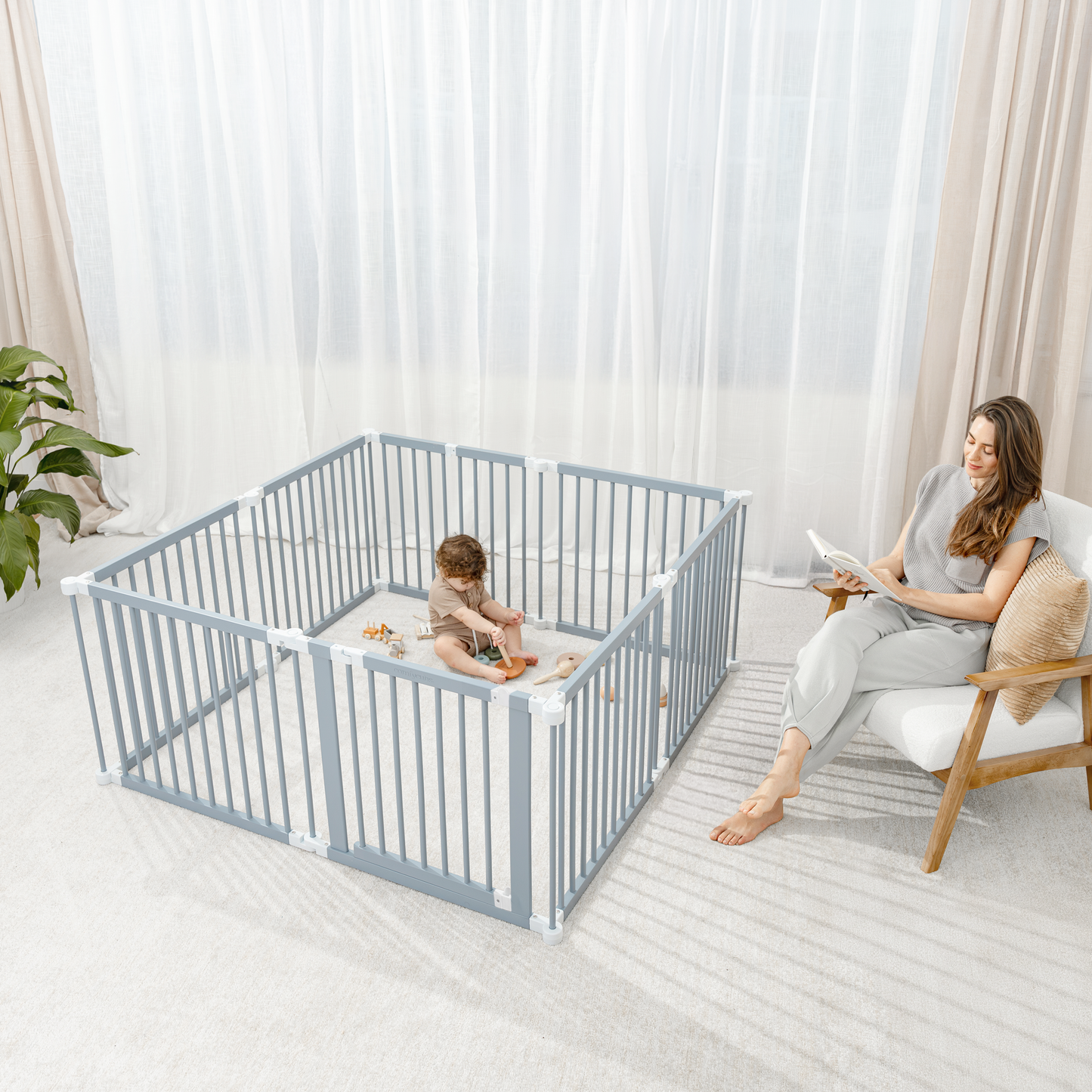 Comfy Cubs Baby Gate Playpen - Natural Pine Wooden Foldable Playpen