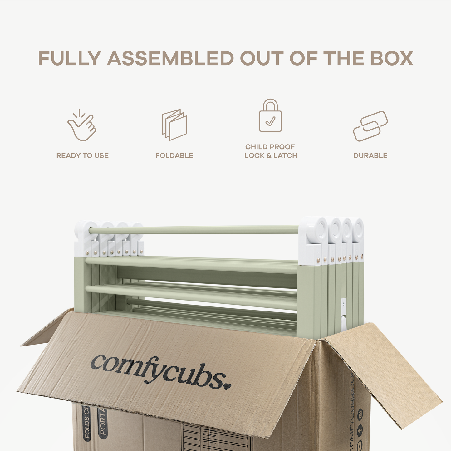 Comfy Cubs Baby Gate Playpen - Natural Pine Wooden Foldable Playpen